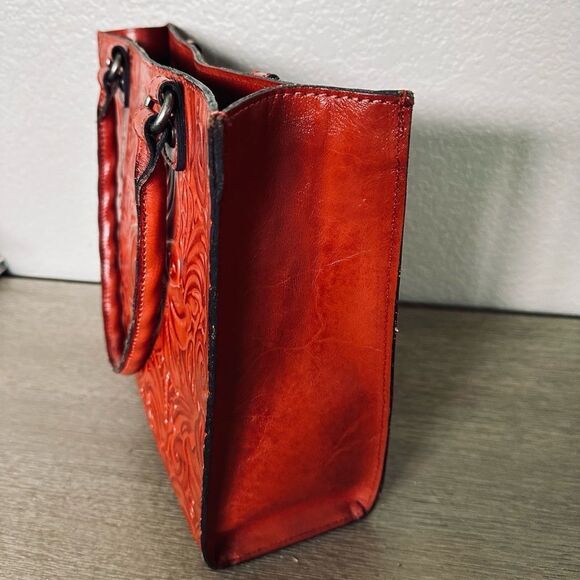 Patricia Nash Zancona Ochre Rust Orange Tooled Leather Purse Tote Shoulder Bag - Picture 6 of 11